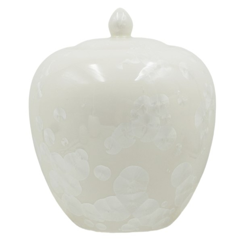 White Iridescent Patterned Porcelain Jar, 8″