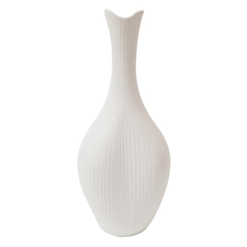 White Long Neck Ceramic Bottle Vase, 10″