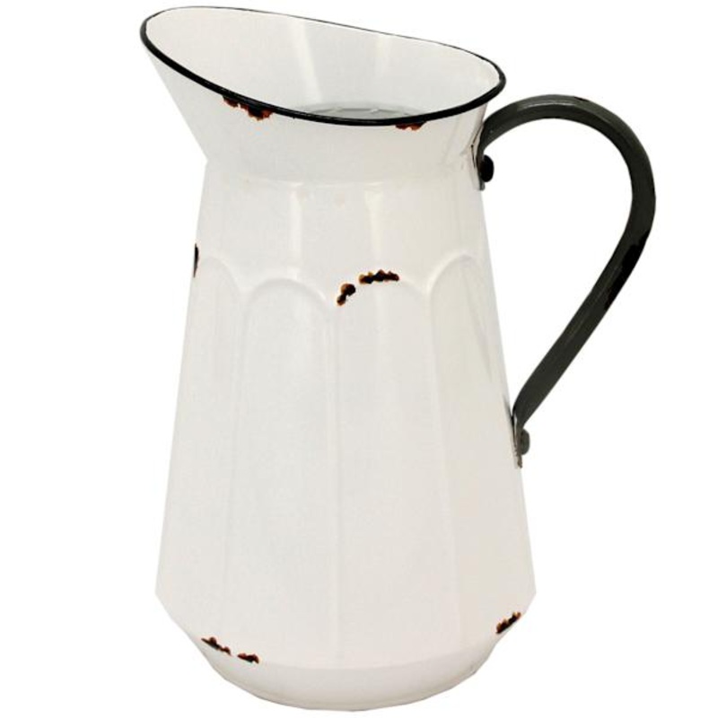 White Metal Farmhouse Jug, 10.5″