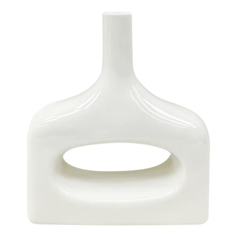 White Open Ceramic Vase, 8″