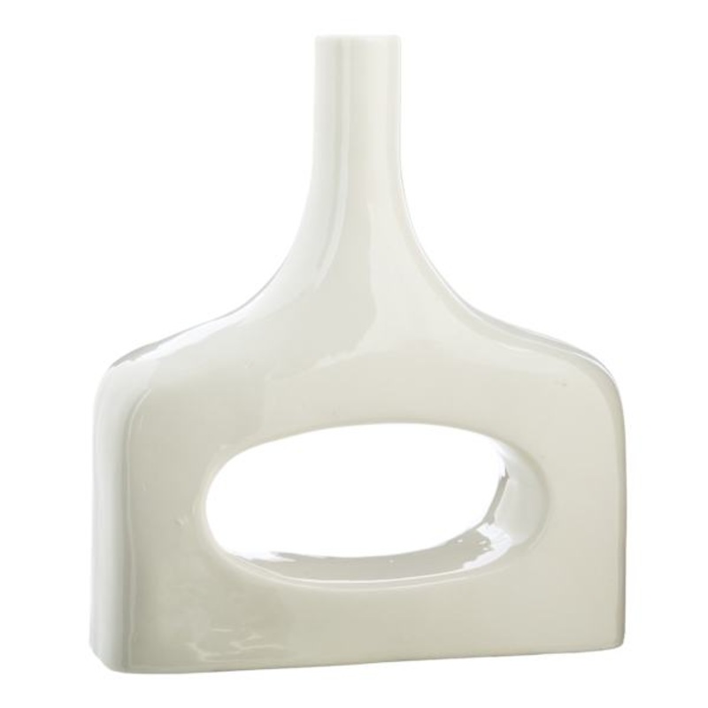 White Open Ceramic Vase, 9.5″