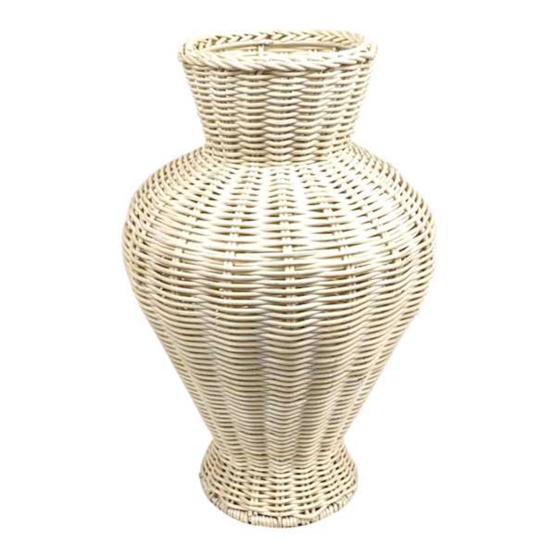 White Rattan Vase, 11.75″