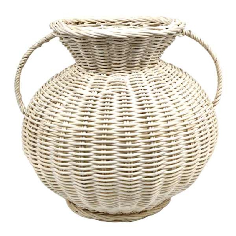 White Rattan Woven Vase, 10″