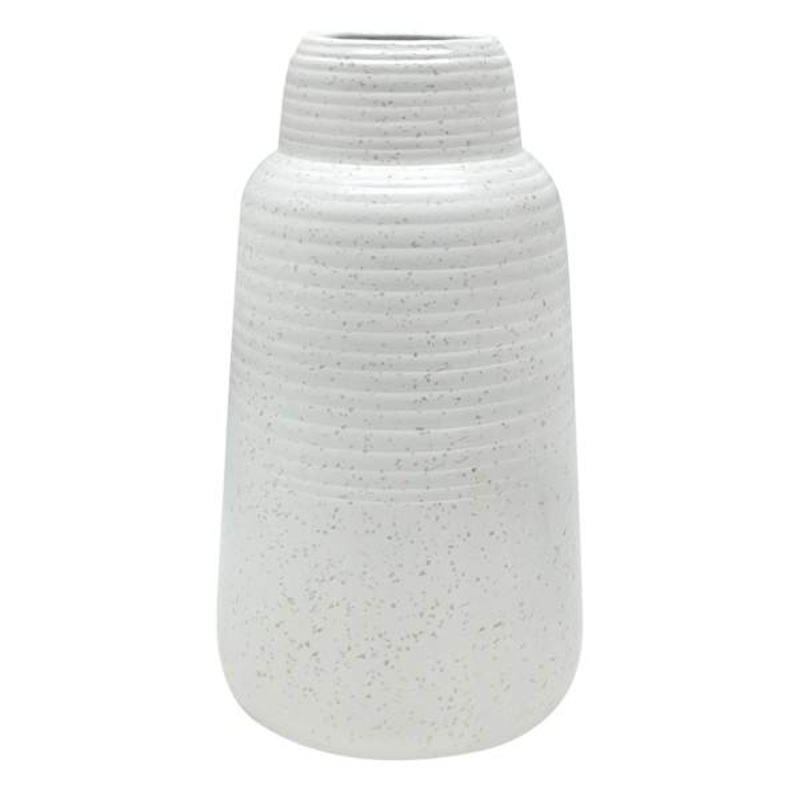 White Ribbed Ceramic Vase, 9″