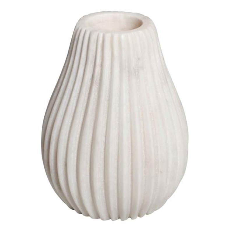 White Ribbed Stoneware Flower Vase, 4.5″
