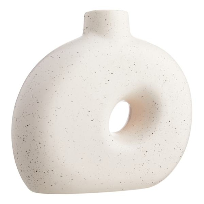White Round Ceramic Vase, 9″
