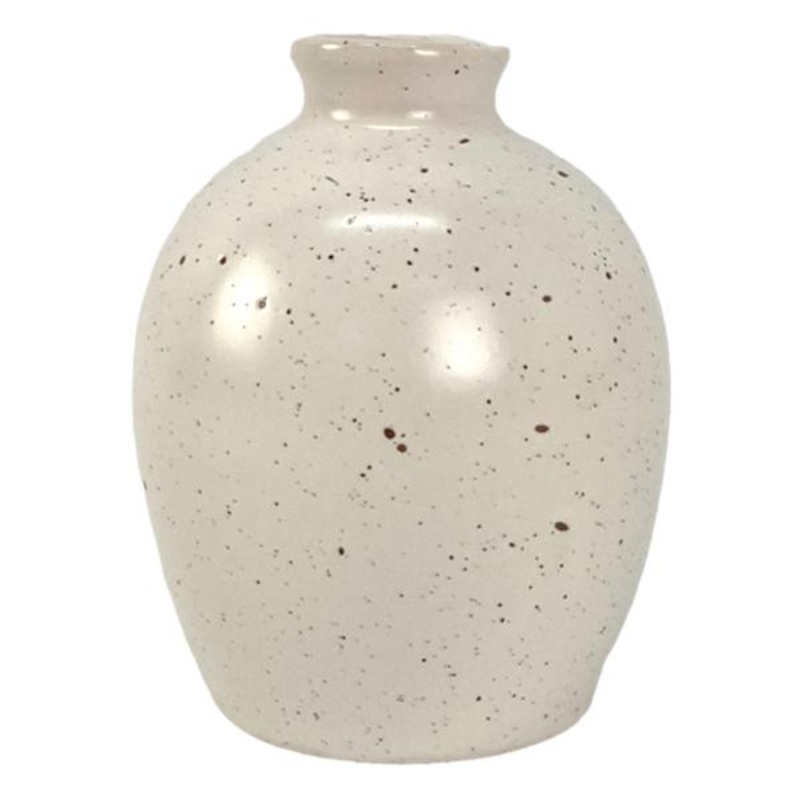 White Speckled Ceramic Vase, 5″
