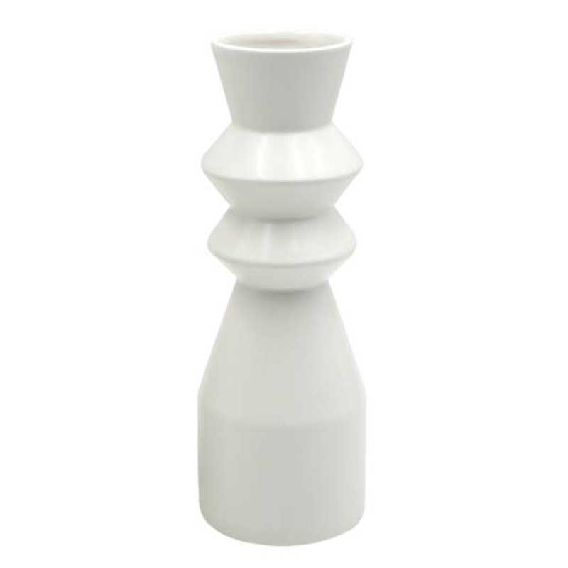 White Spindle Ceramic Vase, 10″