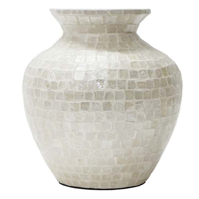 White Tile Capiz Decorative Vase, 11″