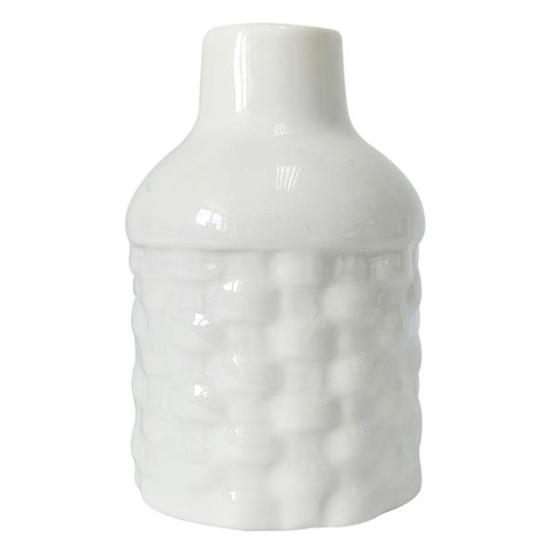 White Weave Design Ceramic Bud Vase, 4″