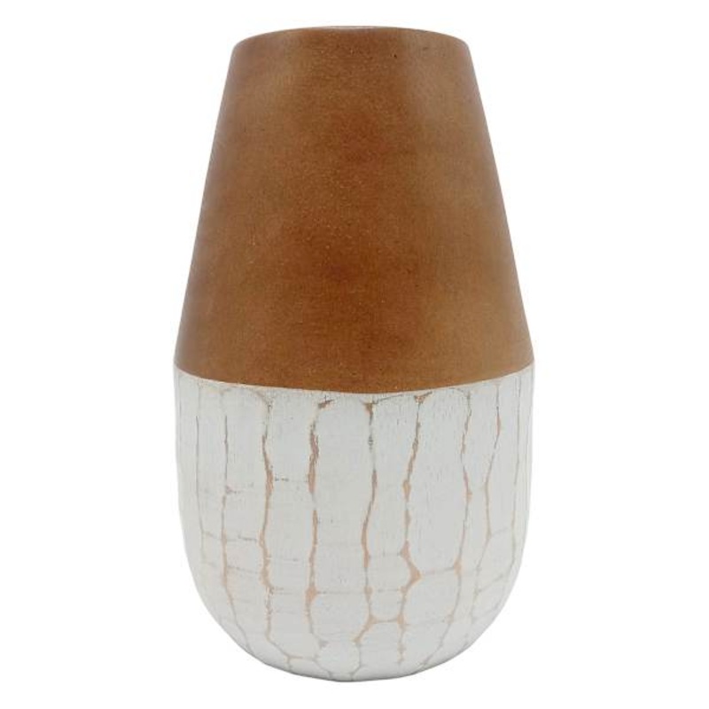 White Wood Two-Tone Vase, 8″