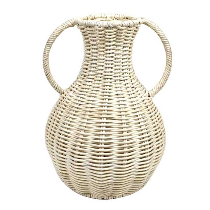 White Woven Rattan Vase, 10″