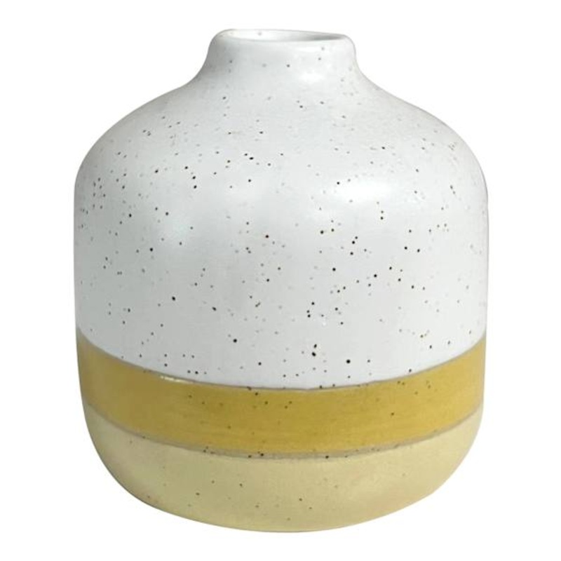 White & Yellow Ceramic Vase, 3″