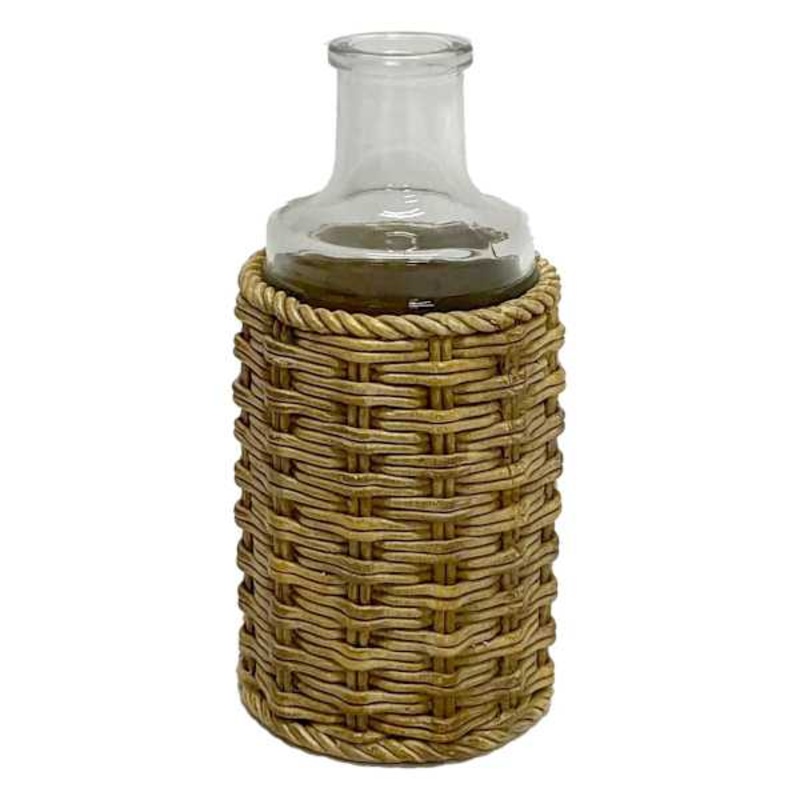 Wicker-Look Glass Vase, 7″