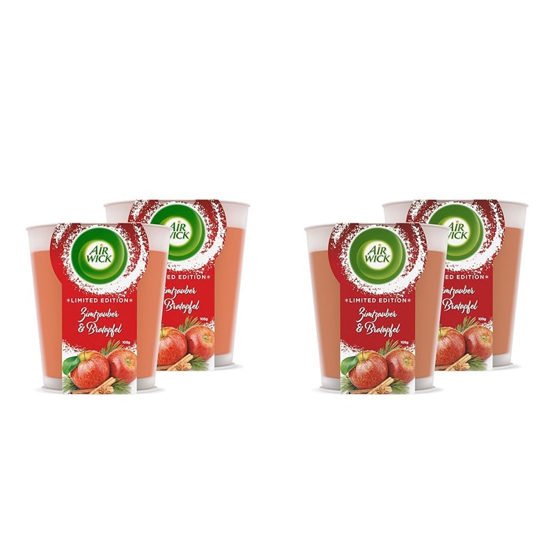 Air Wick Wohlf hl fragrance candle in the glass-fragrance: cinnamon magic and baked apple-up to 20 hours of burning time-contains natural essential oils-2 x 105 g fragrance candle (pack with 2) 105 g (4-pack) cinnamon magic & baked apple