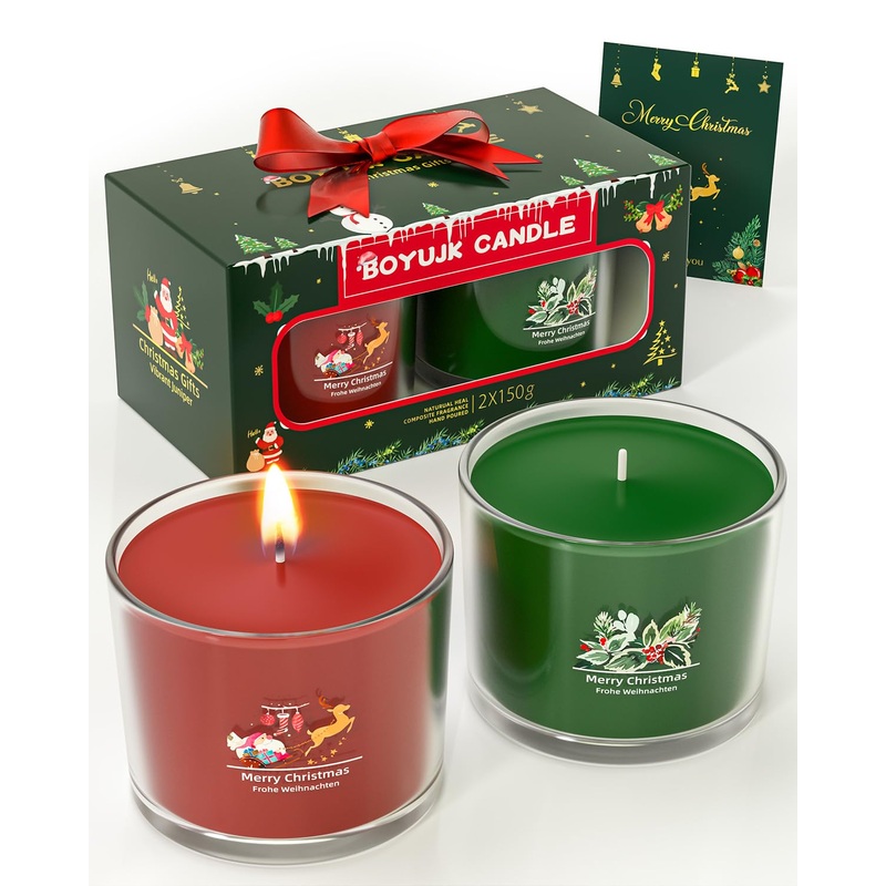 Christmas Candle Boyujk Christmas Candles Gifts for Women Scented Candles Gift Set for Her Christmas Gifts for Women and Me-Zfylz003 Christmas Green 300g