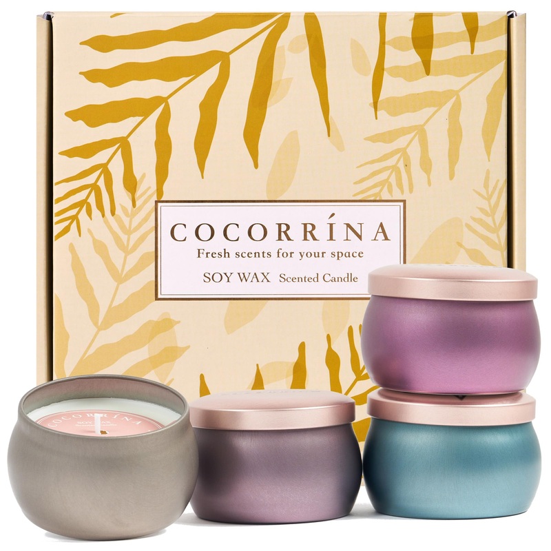 Cocorr na fragrance candles gift set- 4 pieces x 110g garden rain/citrus iron herb/Moroccan amber/moss pine natural soy wax aromatherapy candle set gifts for men women set4c 4 pieces