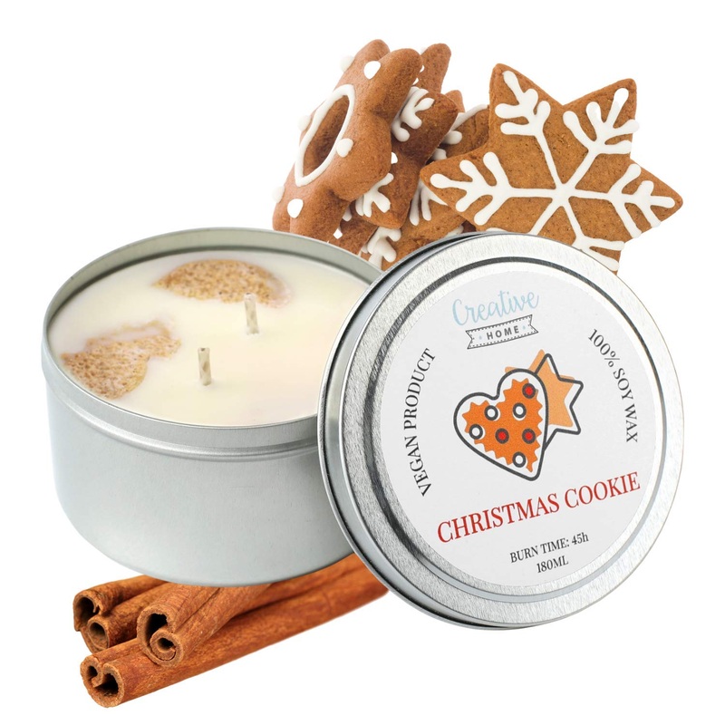 Creative Home Christmas cookies soy wax fragrance candle |45 hours of burning time |100% vegan in can |180 ml bio aromatic candles |Gifts fragrance candles |Relaxation decoration or candy gift