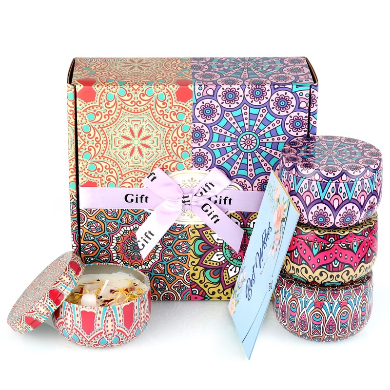 Edimens fragrance candles gift set 4 pieces of aromatherapy candles set for women large soy wax candles gift 5 oz portable travel cans for mother’s day Christmas birthday Valentine’s Day bathroom yoga lavender vanilla rose lemon