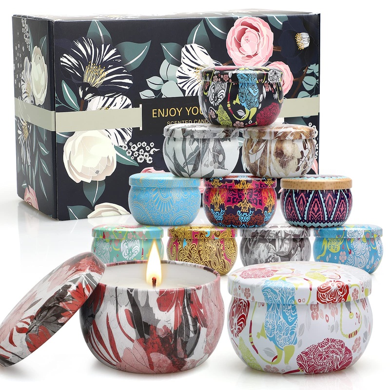 Fragrance candles gift set 12 pieces of aromatherapy candles with soy wax in cans small gift set fragrance candles set candles decoration gifts for women bathroom burning duration up to 240 hours 12 set
