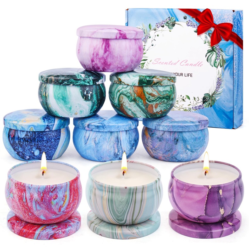 Fragrance candles gift set for women 9 pieces of fragrance candles with lid 100% soy wax of sustainable portable travel tin candles for stress relief birthday Mother’s Day for family women
