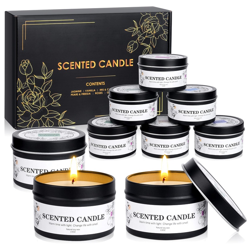 Fragrance candles gift set for women fragrance candle set gifts for men 9 x 75g soy wax – long -lasting fragrance – 180 hours of burning time aromatherapy candles small gifts for Christmas birthday