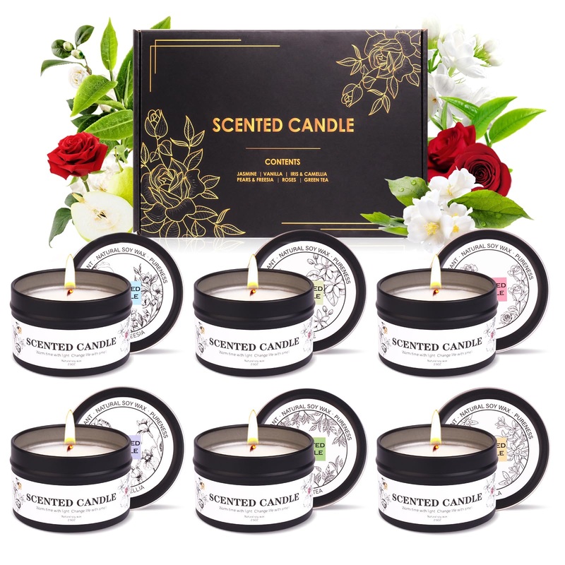 Fragrance candles gift set for women men 6 pieces of fragrance candles in the glass soy wax long -lasting fragrance aromatherapy candles little for Valentine’s Day Mother’s Day Easter yoga