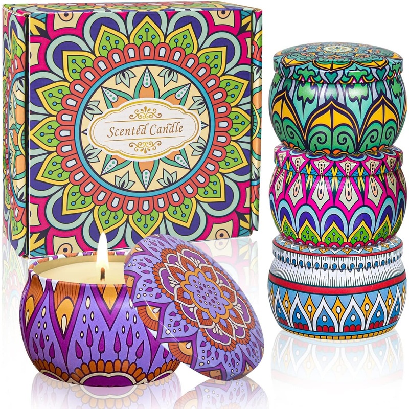 Fragrance candles gifts for women: 4pack aromatherapy candle 120h burn time 4.4oz soy wax candles for house fragrant essential oil stress relief candles gift set for Christmas birthday f05 sun