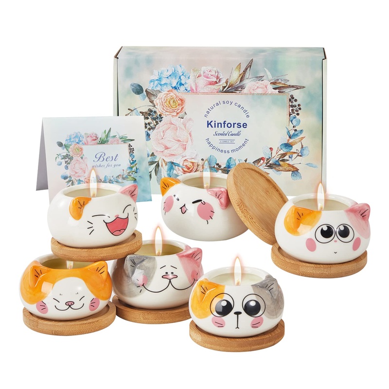 Fragrance candles gifts for women birthday presents for you gifts for women cat gifts for women 6 pieces novelty women gift aromatherapy candle bulk candle cat
