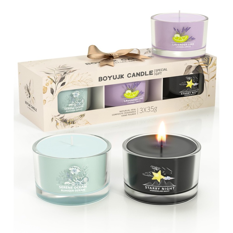 Fragrance candles gifts for women |Fragrance candles gift set for anxiety |6 fragrance candles in the glass |Relaxation gifts for women |(Collection Special gifts) Blue + purple + black