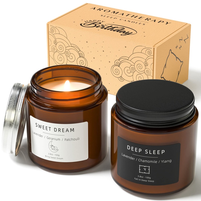 Fragrance candles in the glass birthday present for women relaxing lavender fragrance candle with chamomile 60 hours of burning time perfect candles and gift for women.