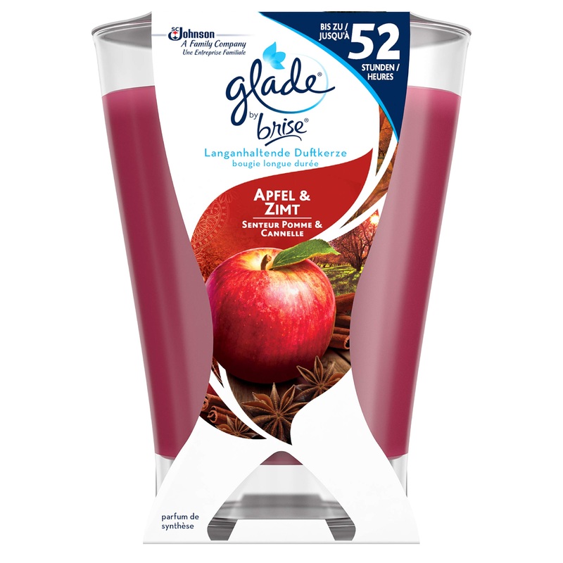 Glade (Brise) Long-lasting scented candle up to 52 hours burning time scented candle in a glass apple & cinnamon 1 pack (1 x 224 g)