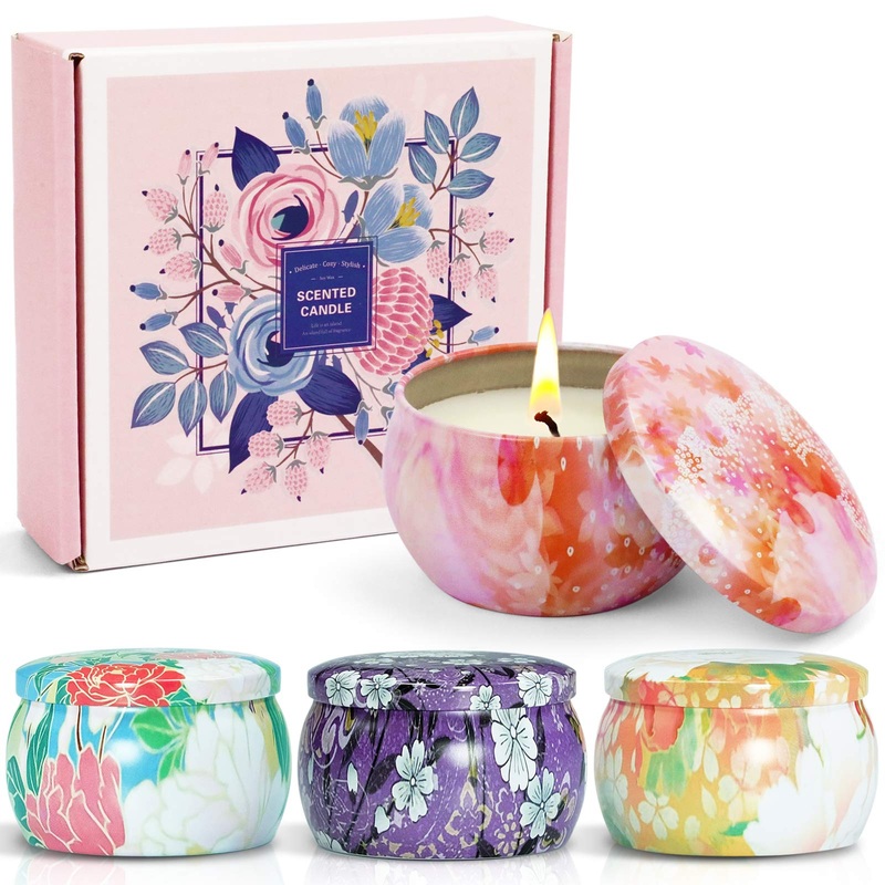 La Bellef e fragrance candles Set Mama gifts soy wax aromatherapy candle in can vegan gift set for birthdays weddings mother day teacher gift 4 pieces lavender whistle rose cinnamon apple