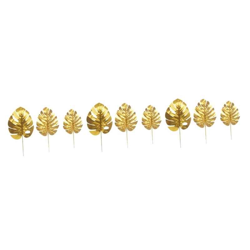 OUNONA 45 Pcs Artificial Palm Leaves Golden Tropical Leaves Gold Artificial Leaves Gold Palm Leaves Artificial Leaves for Decoration Wall Gold Palm Spears Wedding Sunflower Banquet Goldenx3pcs 39*20cmx3pcs