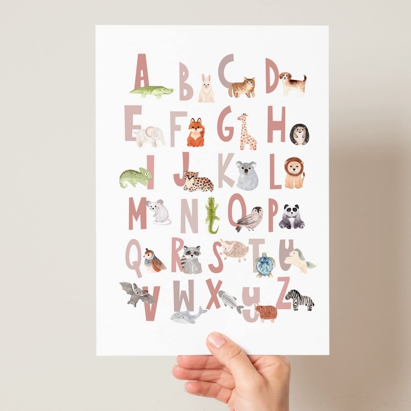 Scandi Animal Alphabet Children’s Educational Print Boho Animal Alphabet Poster Peg Animal Alphabet Woodland Safari Animal Alphabet (A3 Blues) A3 Blues