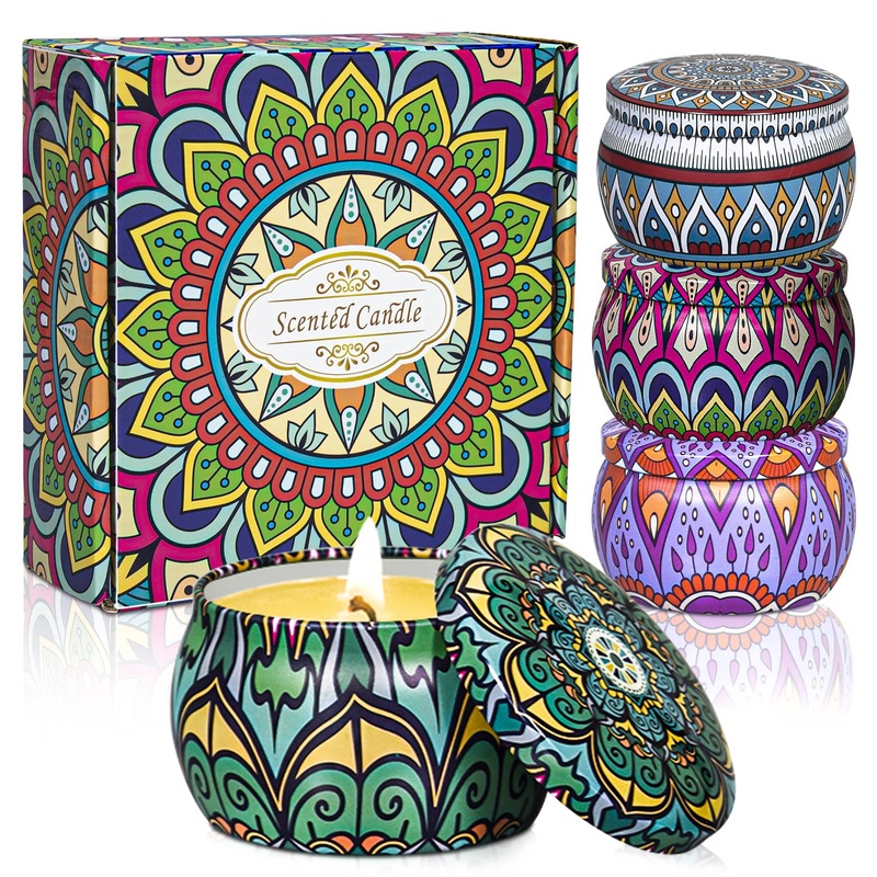 Scented Candles Gift Set for Women: 4pcs Rose Lavender Vanilla Jasmine Aromatherapy Candles for Home 4pcs Happy