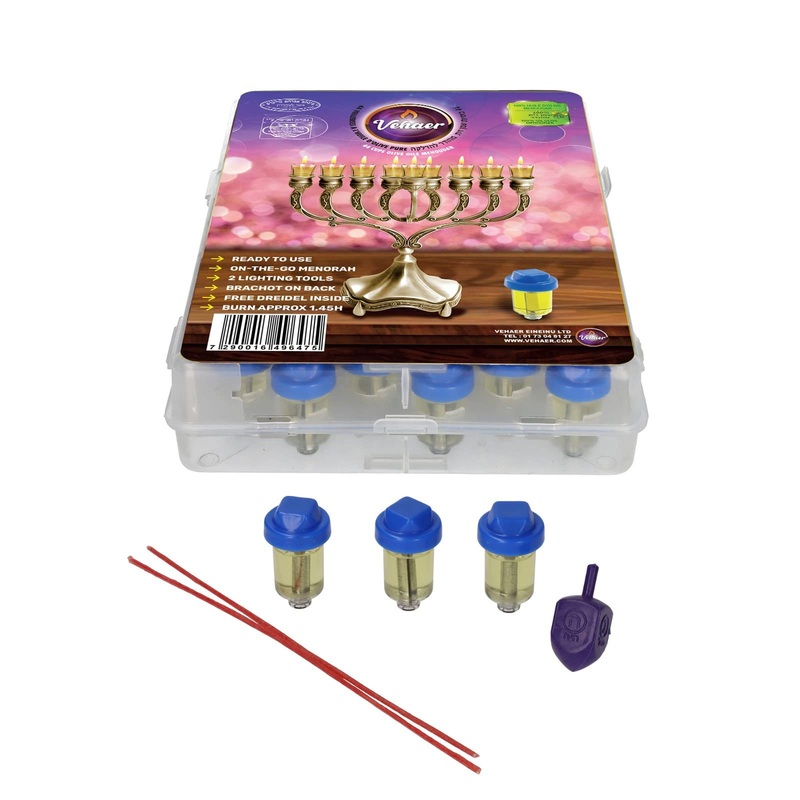 SHALHEVET LIGHT Vehaer 44 Prefilled Cups Hanukkah Chanukah Olive Oil Ready to Use Fits Most Menorah (Liquid Oil 1:45 HR Small) Liquid Oil 1:45 HR S