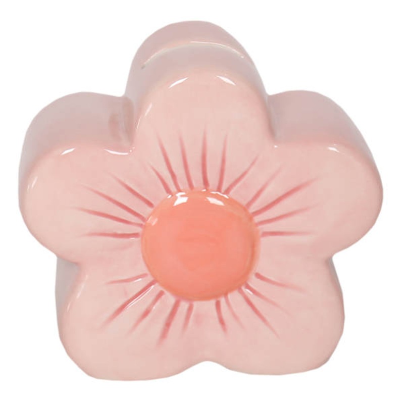 Tiny Dreamers Pink Ceramic Flower Piggy Bank, 5″
