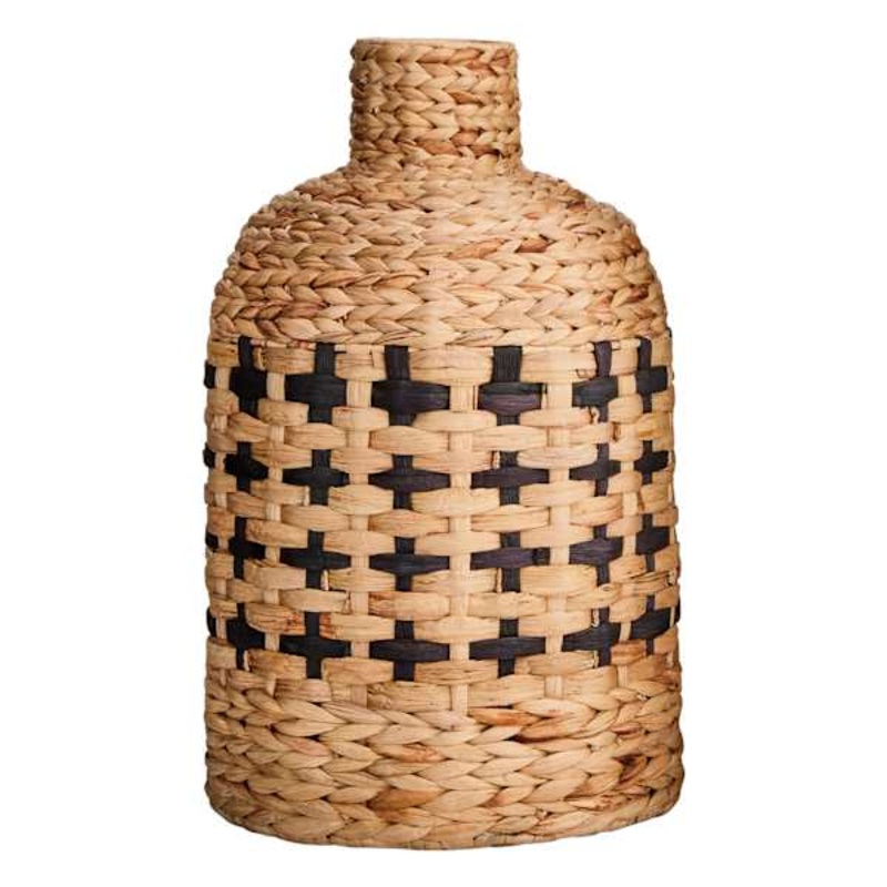 Tracey Boyd Natural & Black Wicker Woven Bottle Vase, 24″