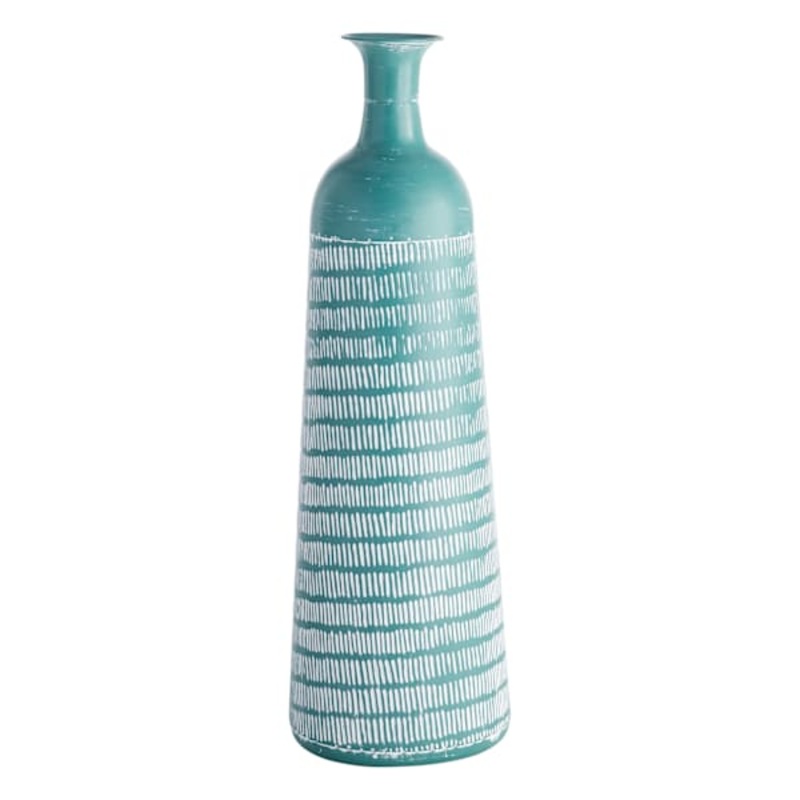 Tracey Boyd White & Green Metal Vase, 28.5″