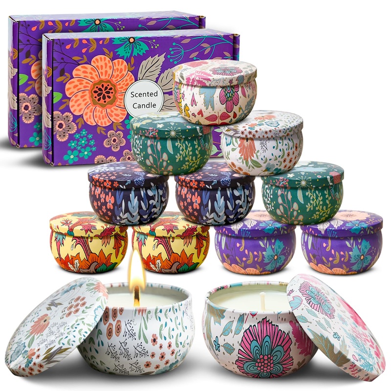 Vetour soy fragrant candle gift: 12pcs (6PCs*2) Freeesia lavender vanilla rosemary gardenie lemon 2.5oz 16 hours per can aromatherapy tin jar candles for women friend bad (wild flower) forest area 12er-pack