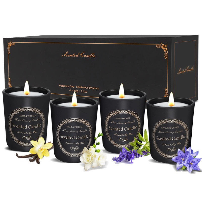Vezmoc 4 Pack fragrance candle gift set in glass candles set natural soy wax fragrance candles for Valentine’s Day gift ideas for women stress relief sleep yoga