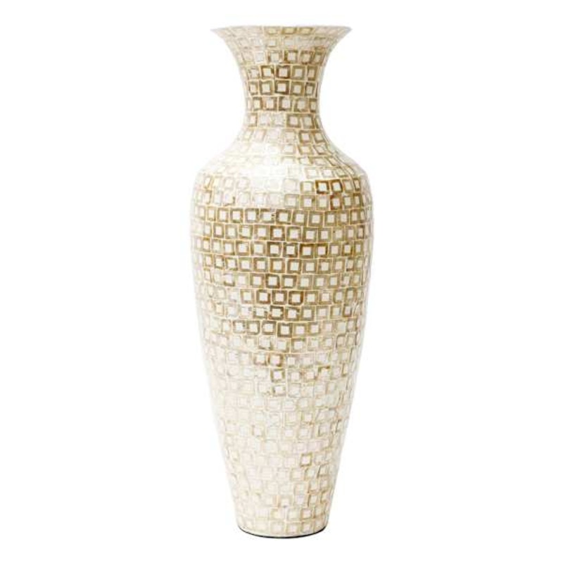 White And Gold Capiz Vase, 27″