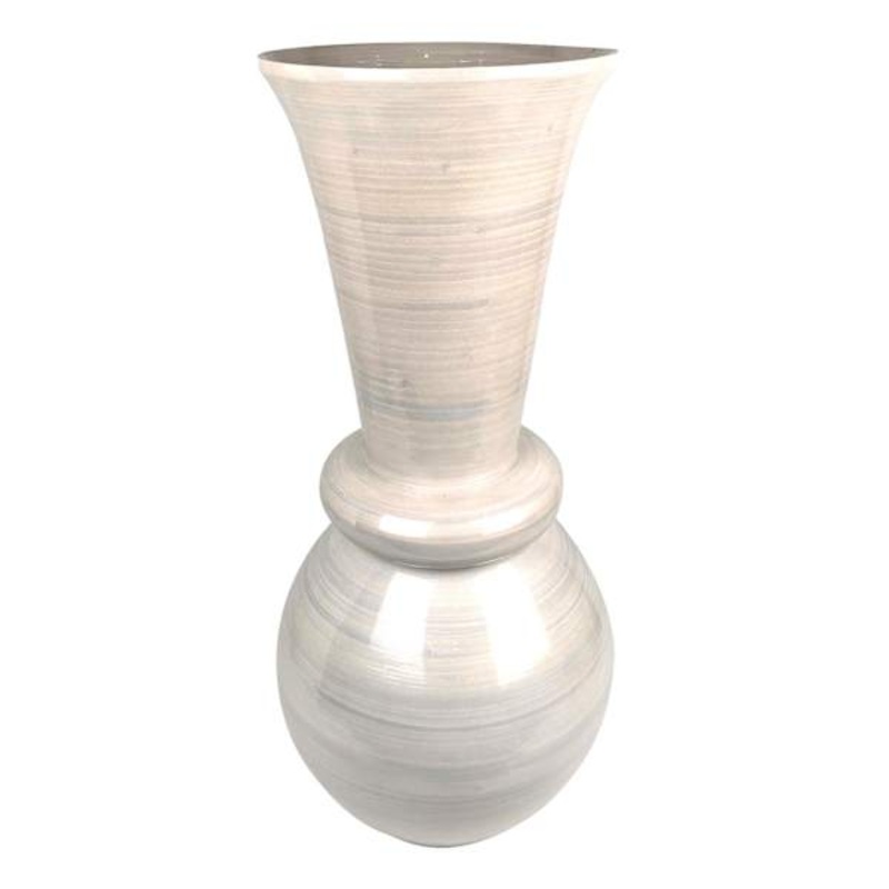 White High Gloss Bamboo Vase with Round Base, 26″