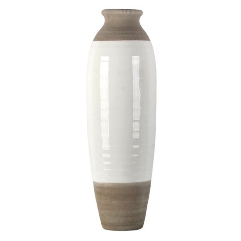 White & Natural Ceramic Floor Vase, 30″