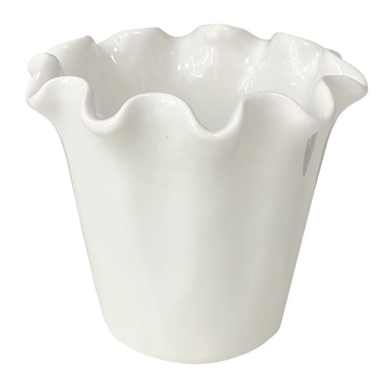 White Pie Crust Edge Ceramic Vase, 7.5″