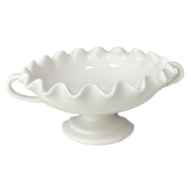 Willow Crossley White Ceramic Pie Crust Edge Compote, 10.5″