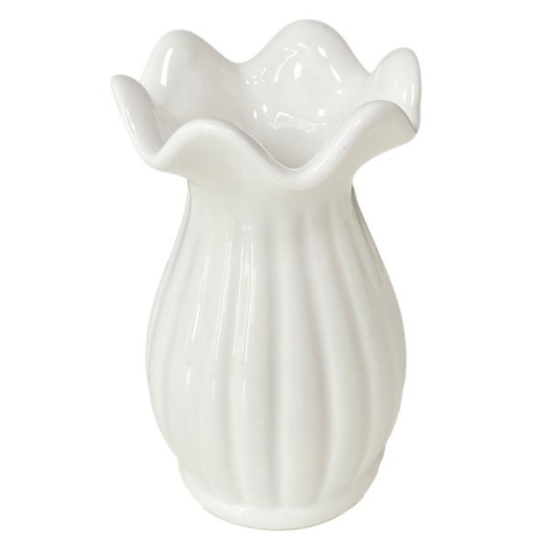 Willow Crossley White Ribbed Pie Crust Rim Ceramic Vase, 5″