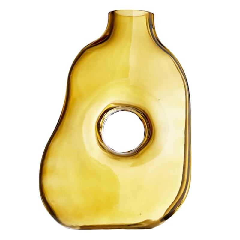 Yellow Center Hole Glass Vase, 11.5″