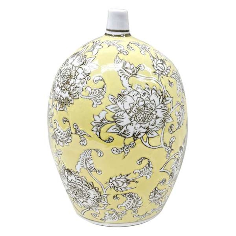 Yellow Floral Ceramic Vase, 12″